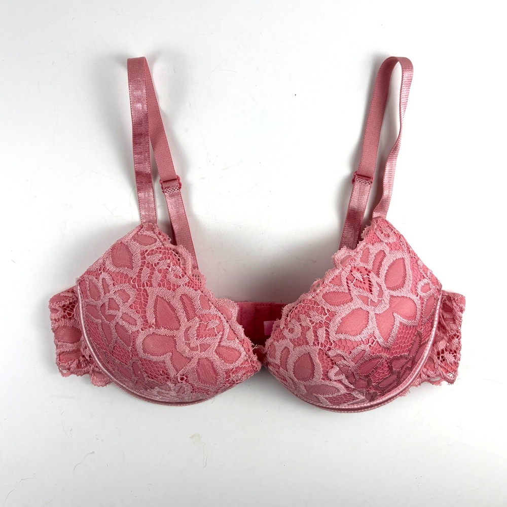 True by Rue21 Lace Push Up Bra Womens 34B Pink Floral Underwire Barbiecore Girly